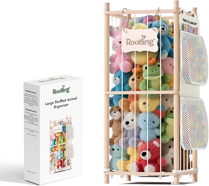 Stuffed Animal Storage & Organizer, 54 inch Tall Wooden Cute Zoo Toy Holder by Rootling