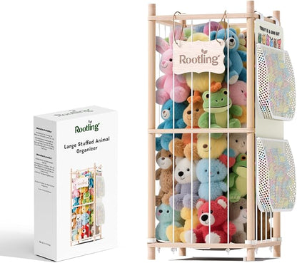 Stuffed Animal Storage & Organizer, 54 inch Tall Wooden Cute Zoo Toy Holder by Rootling