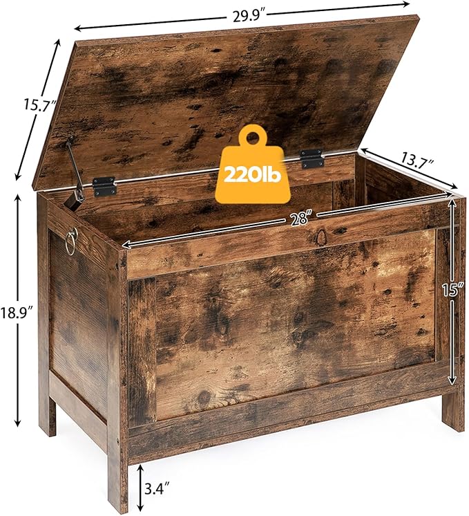 HOOBRO Toy Box, Retro Wooden Look Storage Chest - Image 3