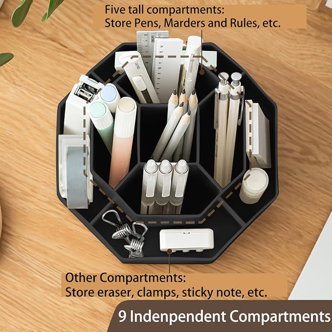 Pencil Pen Holder for Desk, 9 Slots 360 Degree Rotating Desk Organizer - Image 4