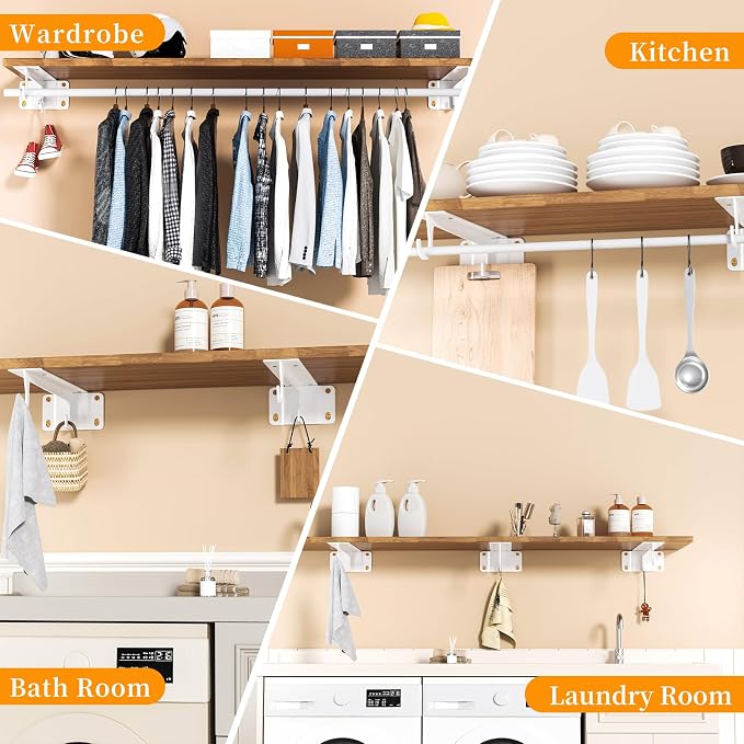 Closet Rod Bracket White WYGWP Heavy Duty Shelf Brackets - Image 8