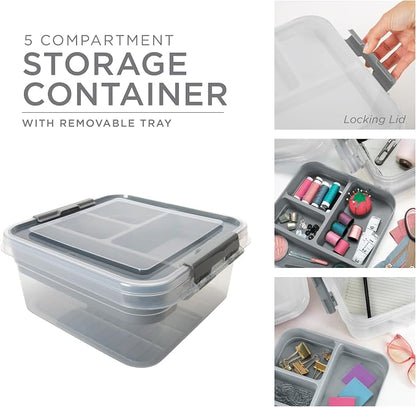 Simplify 5 Compartment Gift Supply Storage Box | 2 Tier Box | Red | Clear Top - Image 2
