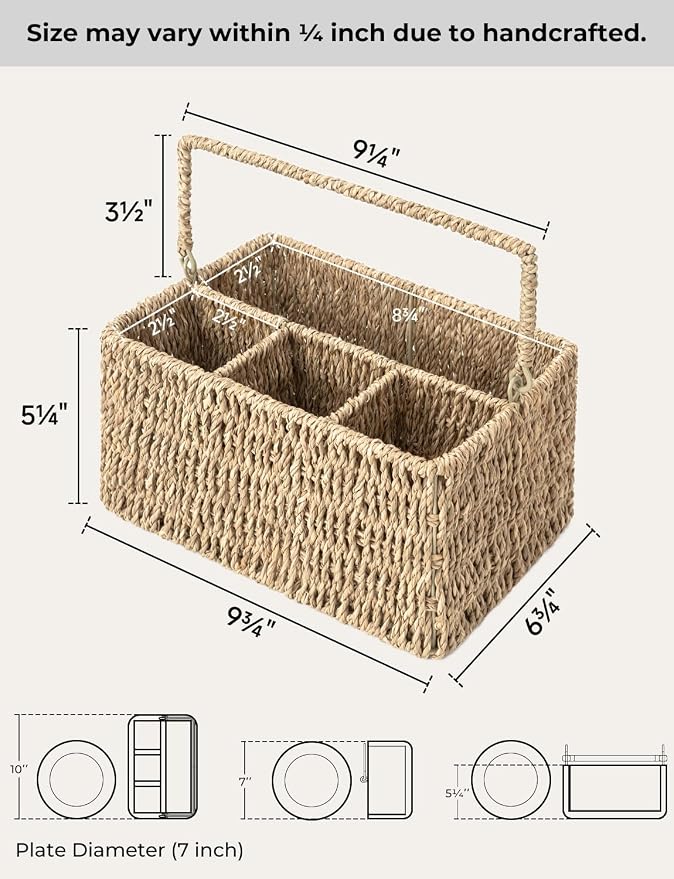 StorageWorks Wicker Flatware Organizer, Hand Woven Seagrass Cutlery Holder - Image 2