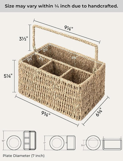 StorageWorks Wicker Flatware Organizer, Hand Woven Seagrass Cutlery Holder - Image 2