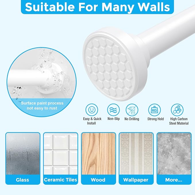 MEXAU White Shower Curtain Rod 40-78 Inch Adjustable 1.26 Inch Diameter Tension - Image 5