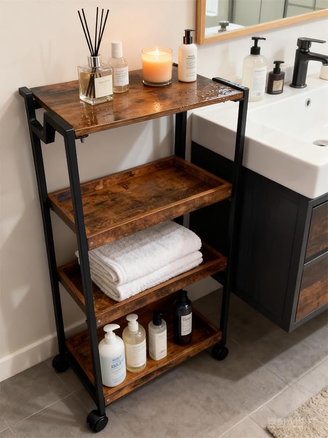 GarveeHome Large 4-Tier Wooden Foldable Kitchen Storage Shelf | No Assembly - Image 9