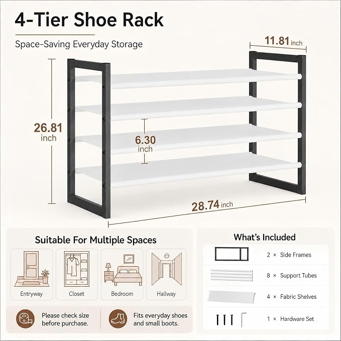 4-Tier Shoe Rack for Closet & Entryway, Stackable Shoe Organizer - Image 2