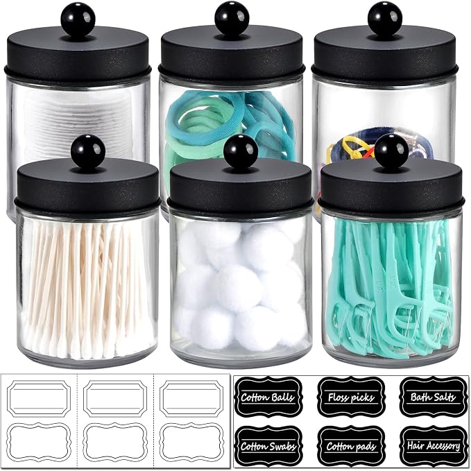 Amolliar 6Pc Apothecary Jars Bathroom Vanity Organizer- Rustic Farmhouse Decor by Amolliar