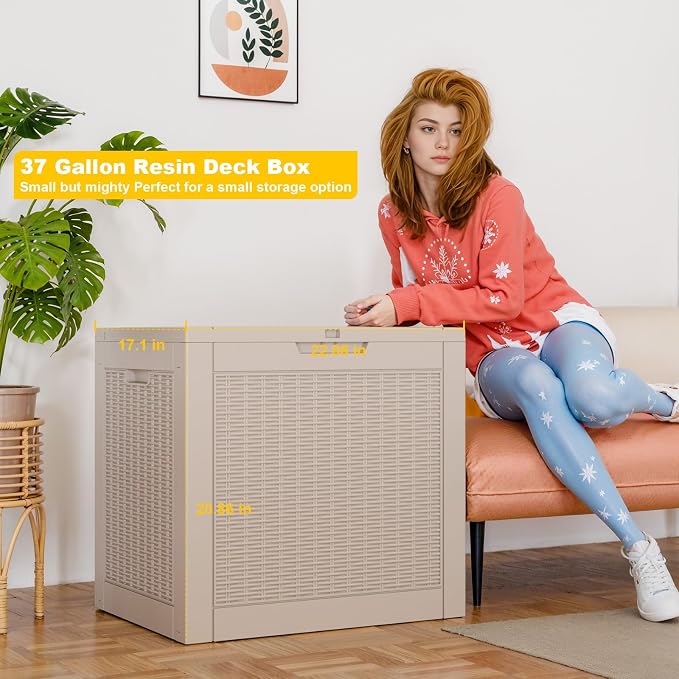 37 Gallon Outdoor Deck Box, Storage Lockable Waterproof Patio Furniture - Image 5
