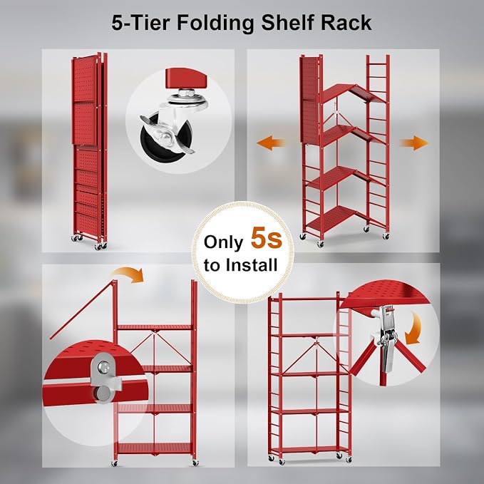Himix Storage Shelves with 20 Hooks, 5-Tier Foldable Shelves - Image 6