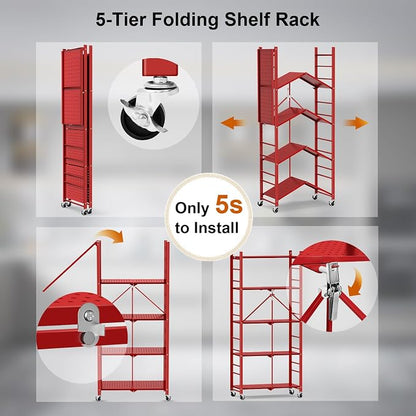 Himix Storage Shelves with 20 Hooks, 5-Tier Foldable Shelves - Image 6