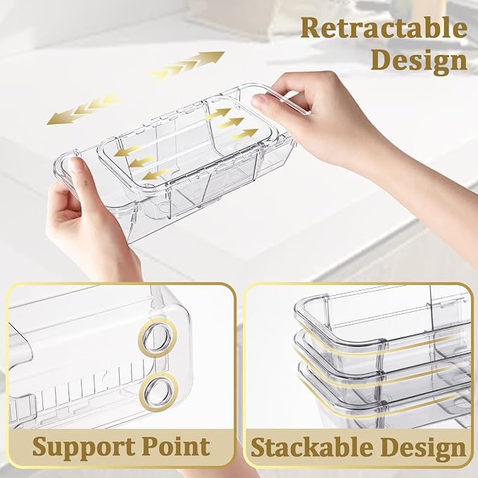 14 Pcs Adjustable Clear Drawer Organizer, Extendable Vanity Storage Bins - Image 4