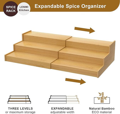 Spice Rack Organizer for Cabinet, 3 Tier Expandable Bamboo Spice Storage - Image 2