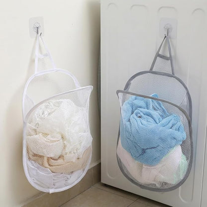 2 Pcs Small Hanging Laundry Bag Foldable Mesh Laundry Basket Portable Hanging - Image 3