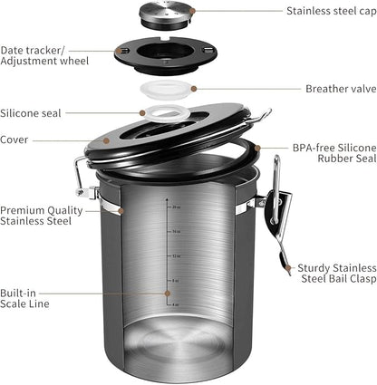 Veken Coffee Canister with Window, Airtight Stainless Steel Kitchen Food - Image 6