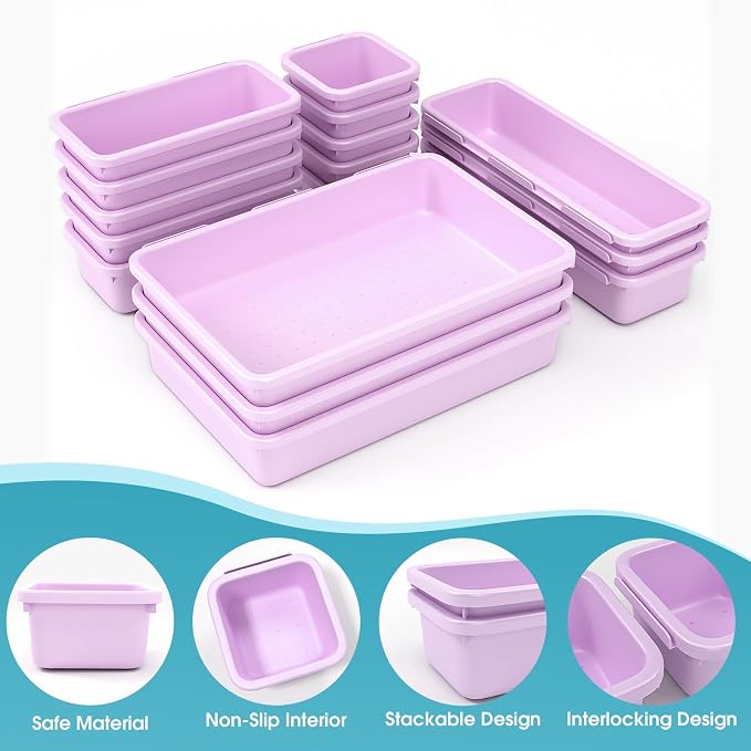16 PCS Drawer Organizer Set, 4 Size Makeup Drawer Divider Organizer - Image 3
