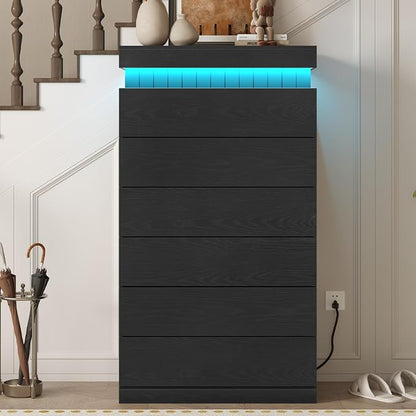 Tall Black 6 Dresser for Bedroom, Sliding Top Storage Space, Modern Wood Drawers - Image 6