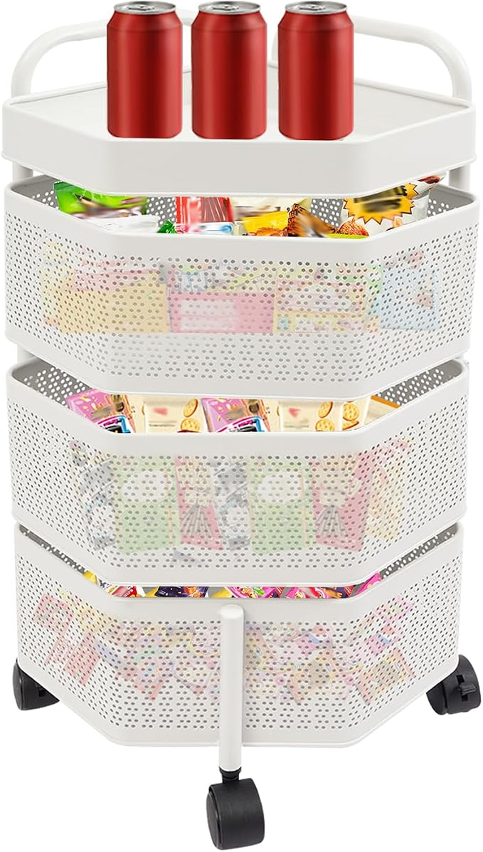 Rotating Storage Shelves, 3-Tier Removable Basket Shelf Organizer Metal Storage by Netcoin