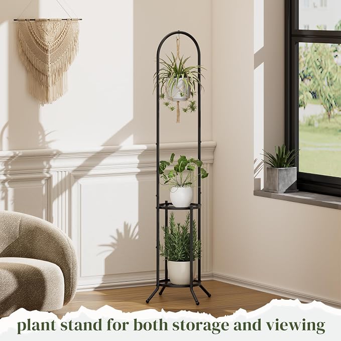 2-tier Hanging Plant Stand Indoor and Outdoor, Space-Saving Iron Plant Shelf - Image 7
