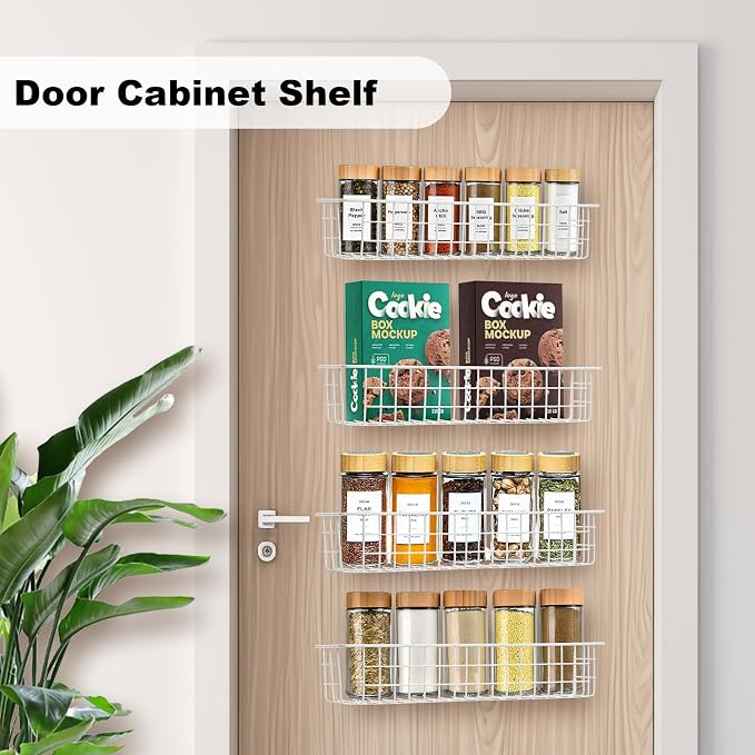 Spice Rack Organizer Wall Mount, 4 Pack White Storage Basket - Image 5