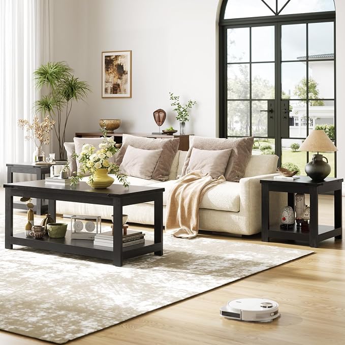 Homieasy End Table, 20 Inch Square End Table, Farmhouse Wood Side Table - Image 3