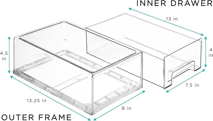 Sorbus Medium Clear Storage Drawers – Stackable Organizer Drawers - Image 4