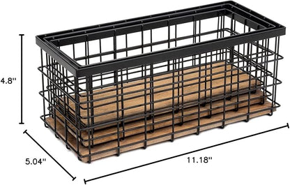 TIEYIPIN Farmhouse Decor Metal Wire Storage Baskets, Wood Base Containers - Image 6