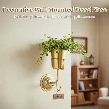 2 Pcs Gold Wall Vases, Vintage Plant Vase Holders - Image 3