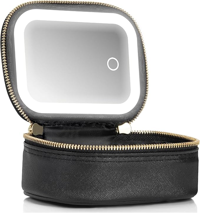 Small Makeup Bag with Led Mirror, Mini Travel Make up Bag 3 Light Modes by Extrei+Gent