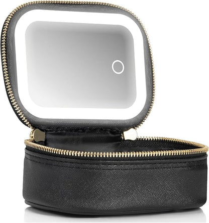 Small Makeup Bag with Led Mirror, Mini Travel Make up Bag 3 Light Modes by Extrei+Gent