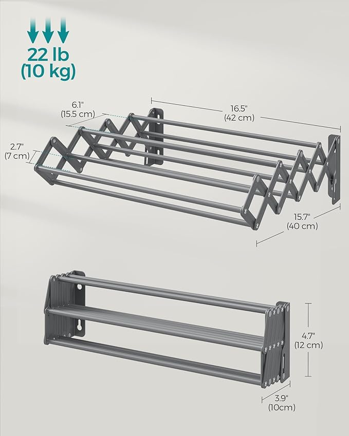SONGMICS Clothes Drying Rack, Wall-Mounted Drying Rack Clothing, Small - Image 6