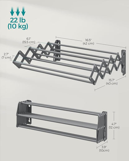 SONGMICS Clothes Drying Rack, Wall-Mounted Drying Rack Clothing, Small - Image 6