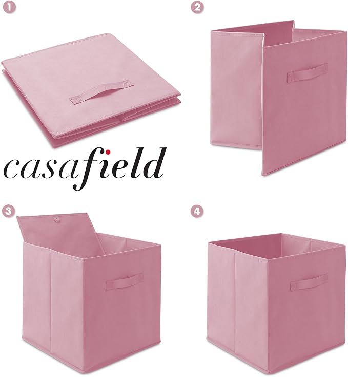 Casafield Set of 6 Collapsible Fabric Cube Storage Bins, Light Pink - Image 6