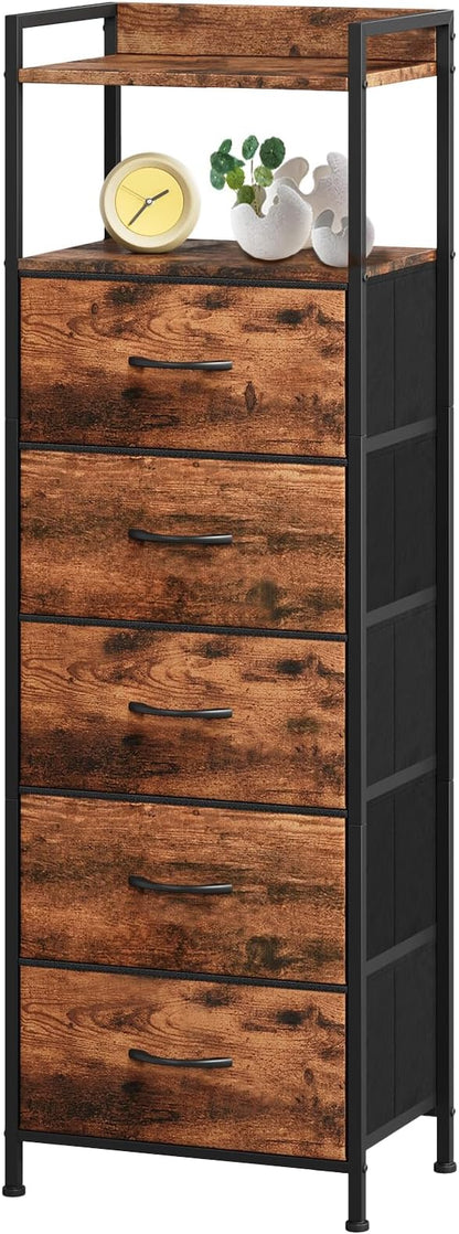 Somdot Tall Nightstand with 5 Drawers, Vertical Fabric Dresser by Somdot