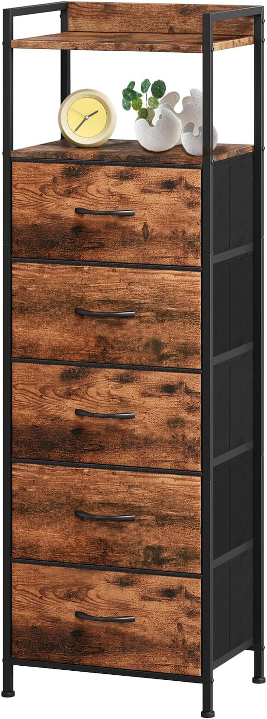 Somdot Tall Nightstand with 5 Drawers, Vertical Fabric Dresser by Somdot