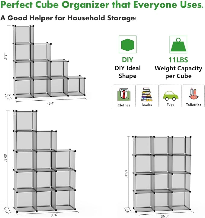 C&AHOME Cube Storage Organizer, 12-Cube Shelves Units, Closet Cabinet, DIY - Image 5