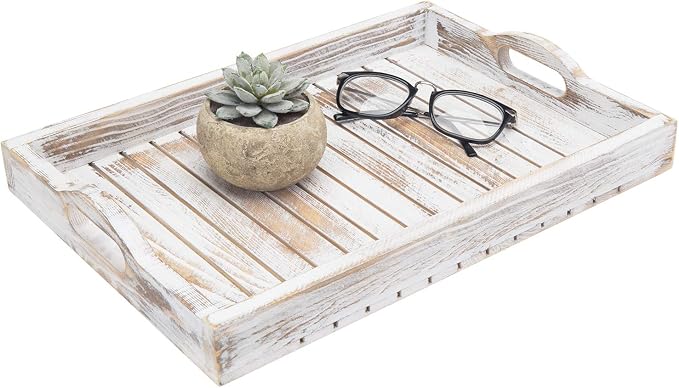 MyGift Shabby Chic Whitewashed Wood Breakfast Serving Tray by MyGiftHome