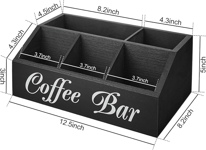 Coffee Bar Accessories Organizer 5 Compartment Wood Countertop Storage | - Image 2
