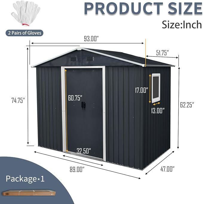 Outdoor Metal Storage Shed Window Ventilation Foundation Frame Waterproof - Image 5