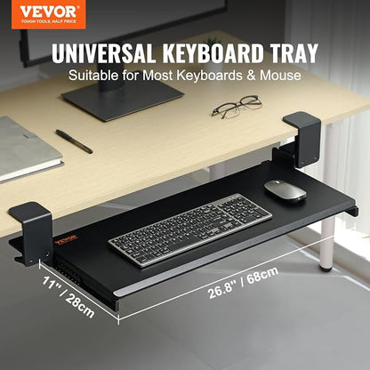 VEVOR Clamp on Keyboard Tray Under Desk, Desk Keyboard Tray Slide Out - Image 2