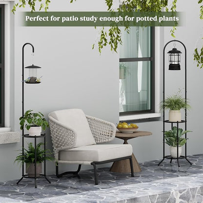 2-Tier Metal Plant Stand with Hanging Hook, Space-Saving Iron Plant Shelf - Image 6