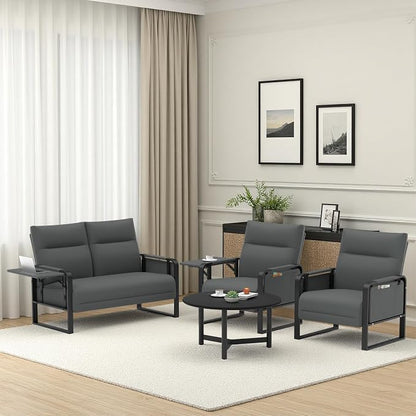 3-Piece Living Room Sofa Set, Faux Leather Loveseat & Accent Chairs Set of 2 - Image 9