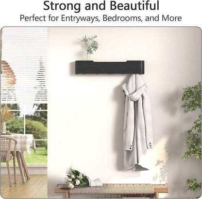 Coat Rack Wall Mount with Hidden Hooks Modern Key Holder Wood Entryway Hook - Image 5