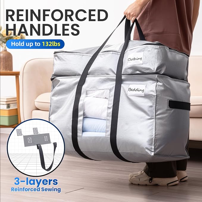 TAILI 2 Tier Extra Large Moving Bags, 4 Pack Silver Heavy Duty Totes - Image 4