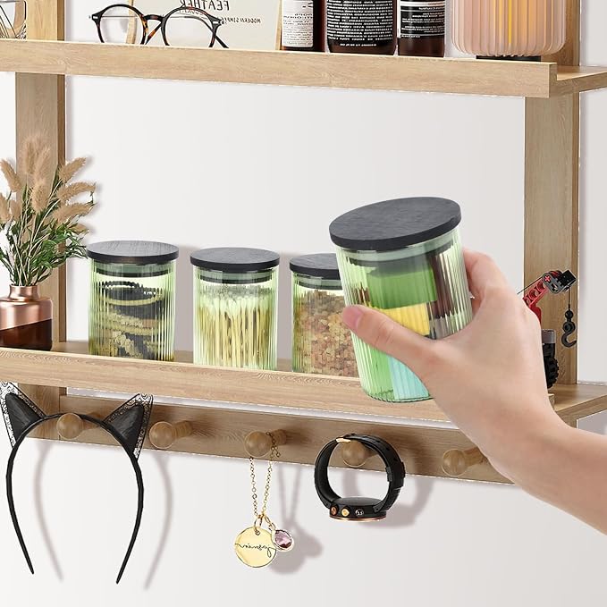 2 Pack Ribbed Glass Qtip Holder Dispenser Set - Image 7