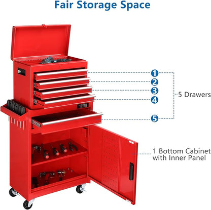 TUFFIOM 5-Drawer Rolling Tool Chest, Tool Storage Cabinet w/Drawers, Lockable - Image 4