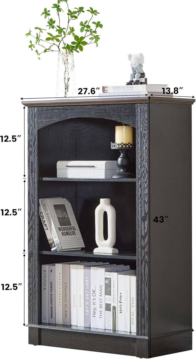 Black Bookshelf, 3 Tier Bookcase and Kids Bookshelf, Small Storage Cabinet - Image 2