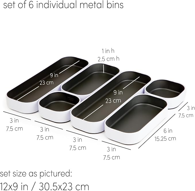 Three by Three Seattle 6 Piece Metal Stacking Bins + Drawer Organizers Set: - Image 3