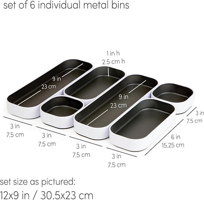 Three by Three Seattle 6 Piece Metal Stacking Bins + Drawer Organizers Set: - Image 3