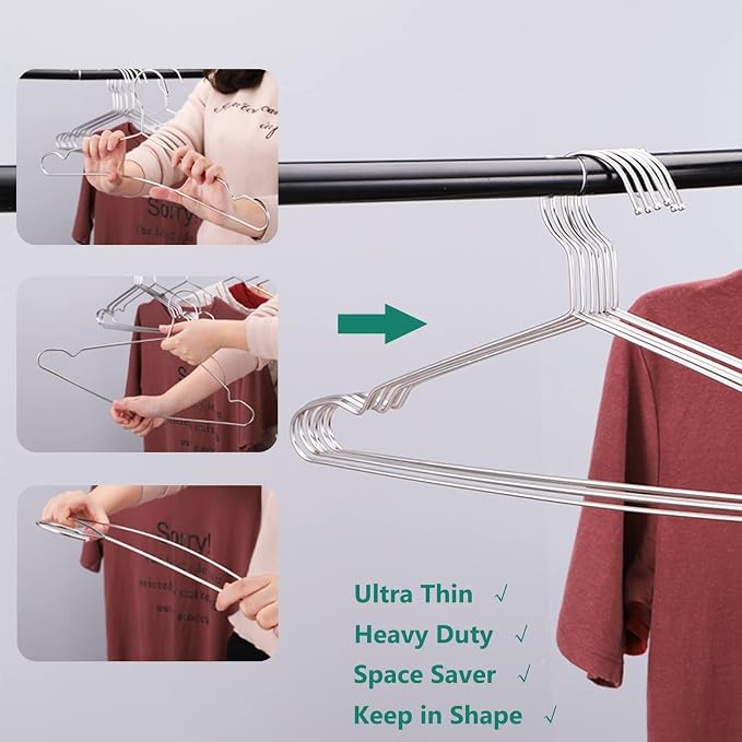 Hangers 10 Pack Clothes Hanger Strong Heavy Duty Stainless Steel Metal Ultra - Image 2